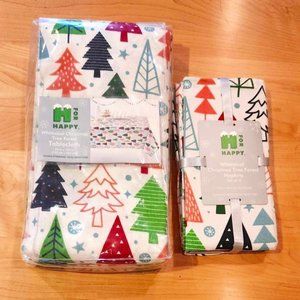 Whimsical Christmas Tree Forest Tablecloth & Napkin Set - NEW!